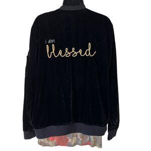 2pc Peace Love World “I Am Blessed” Velvet Bomber Jacket & Floral Camo Tank Set